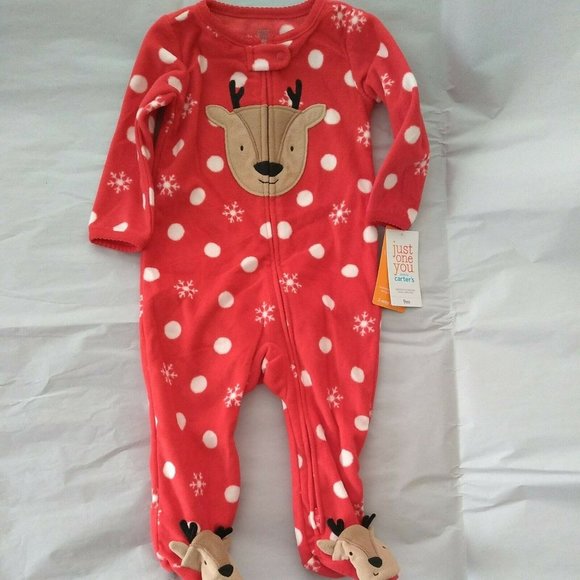 9 M Baby Christmas Reindeer snowflakes red Pajamas Just One You Carter's - Picture 2 of 3